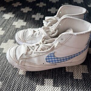 Nike White and Blue Gingham Blazer Sneakers